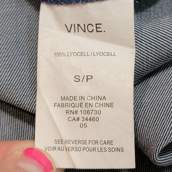 Vince Size Small Lyocell Tunic Mini Dress Denim Chambray V Neck Pockets Designer - Picture 4 of 7